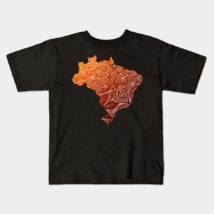 Colorful mandala art map of Brazil with text in brown and orange Kids T-Shirt